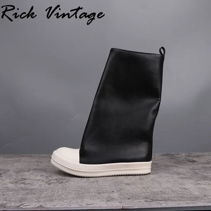 Rick Vintage Hip Hop Man Shoes Women\'s High Boots Casual Snow Boots Genuine Leather Women Elastic Platform Boots Big Size 42