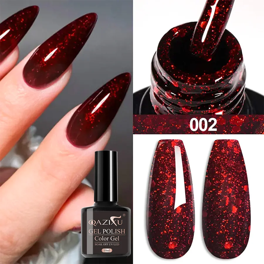 2 قطعة 10 مللي بريق الأحمر اللون جيل للأظافر البولندية شبه دائمة الورنيش نقع قبالة UV LED مسمار الفن الورنيش لصالون والمنزل #1
