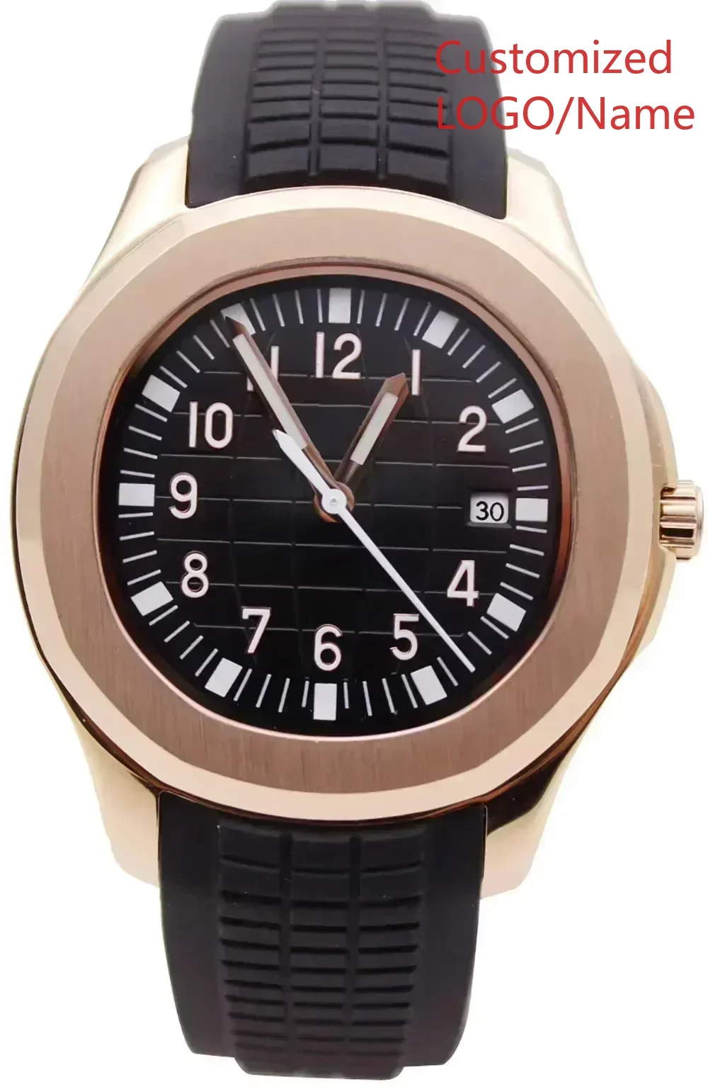 Reloj deportivo de lujo mecánico automático a estrenar para hombre, relojes de moda, oro rosa, negro, azul, caucho personalizado