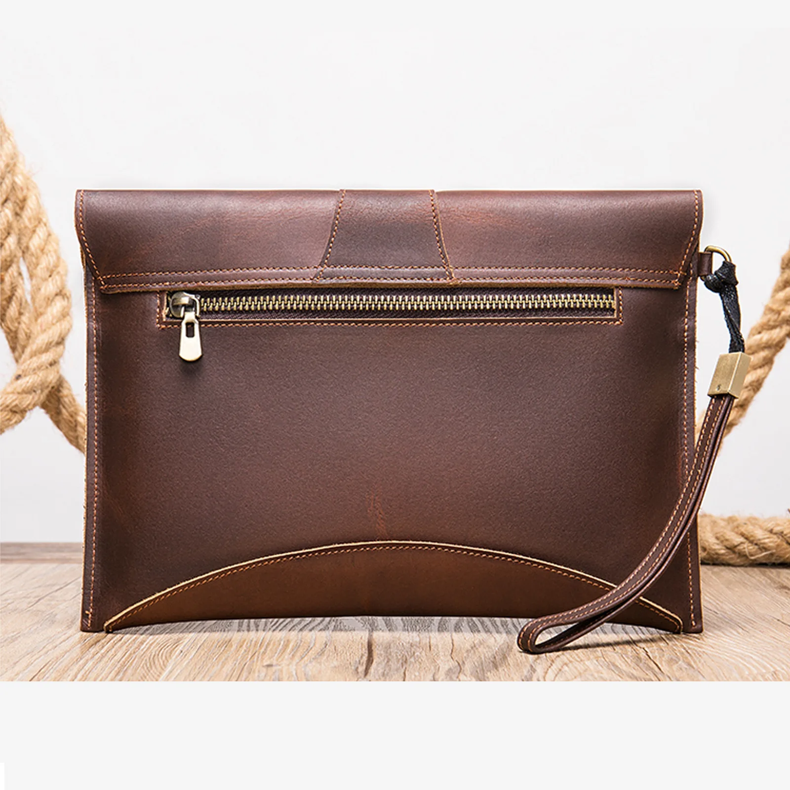 New Arrival Men's Leather Clutch Wrist Bag Vintage Cowhide Hand Grab Bag