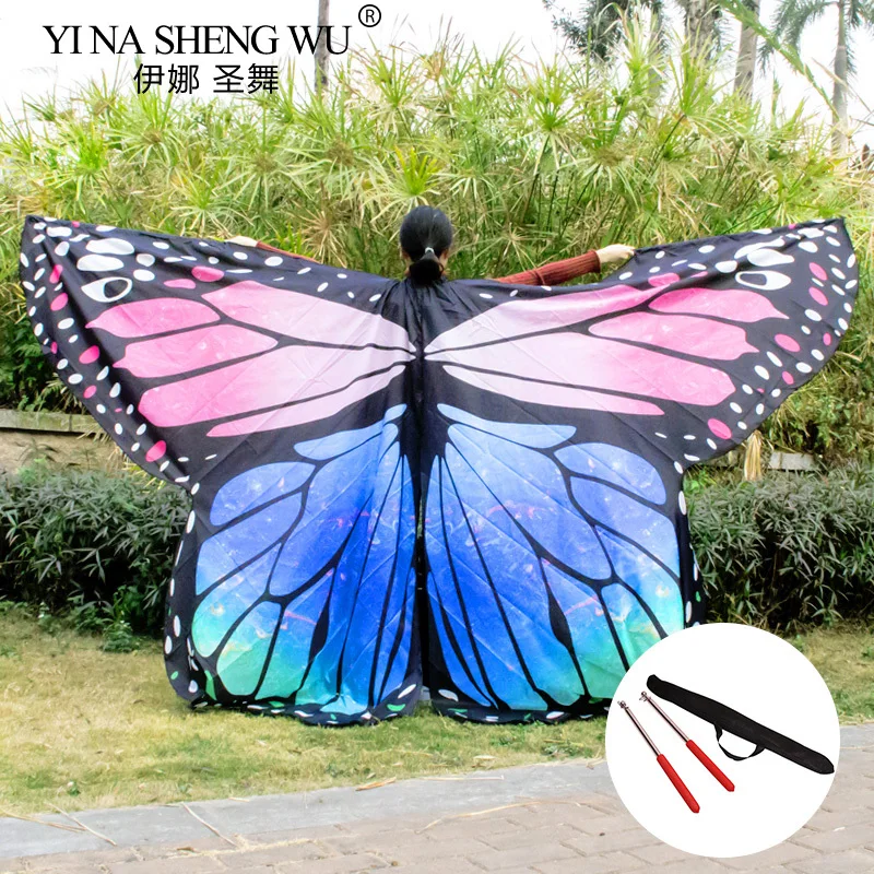 Kinder Erwachsene Bauchtanz Flügel Halloween Weihnachten Party Kinder Tanz Performance Schmetterling Flügel mit Stick Cosplay Beweglich