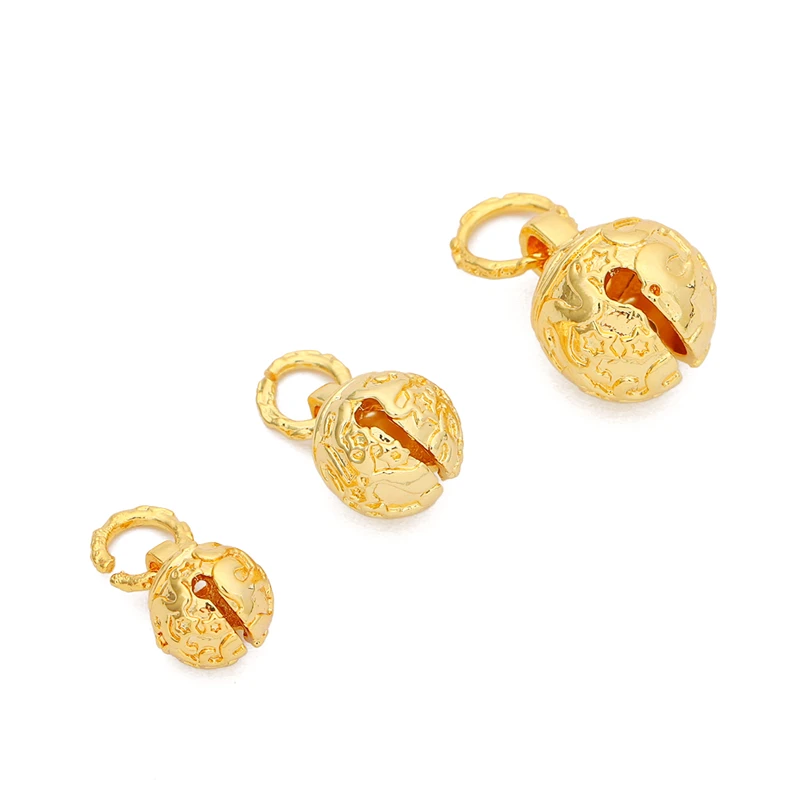 8/10/12mm 18K Gold Plated Copper Jingle Bell Charm Pendant Pet Hanging Bead for Necklace Bracelet DIY Craft Jewelry Making