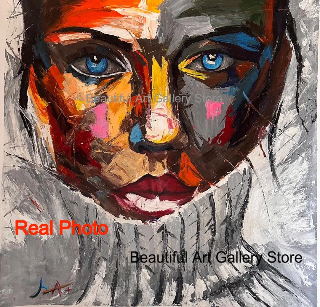 Stock Hand Painted Woman Face Canvas Oil Painting  For Living Room Modern Art Unframed in Stock Free Shipping by Fedex DHL UPS