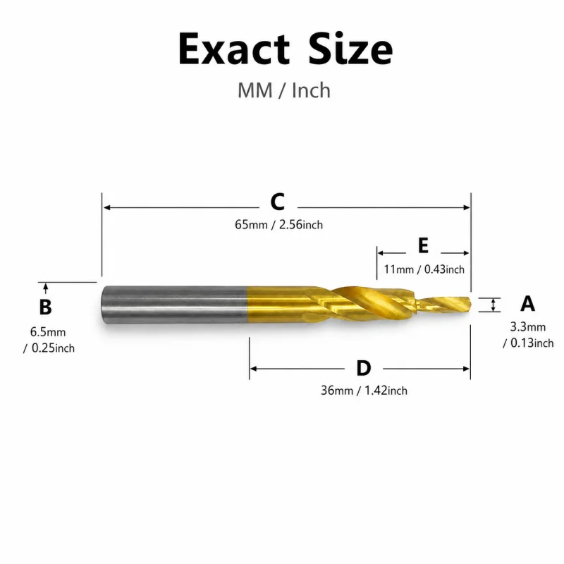HSS M3 Drill Tap Bit Ti‑Coated Spiral Flute Combination Drill Tap Bit Power Tool Accessory