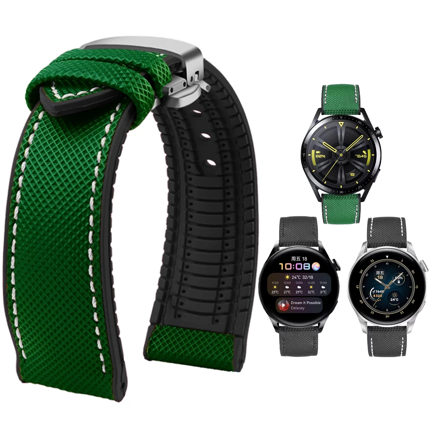 22mm 20mm For Huawei GT2 GT3 GT1 Watch GT3/Pro Carbon Fiber Checkered Fluororubber Watch Band Honor Magic2/GS Smartwatch Strap
