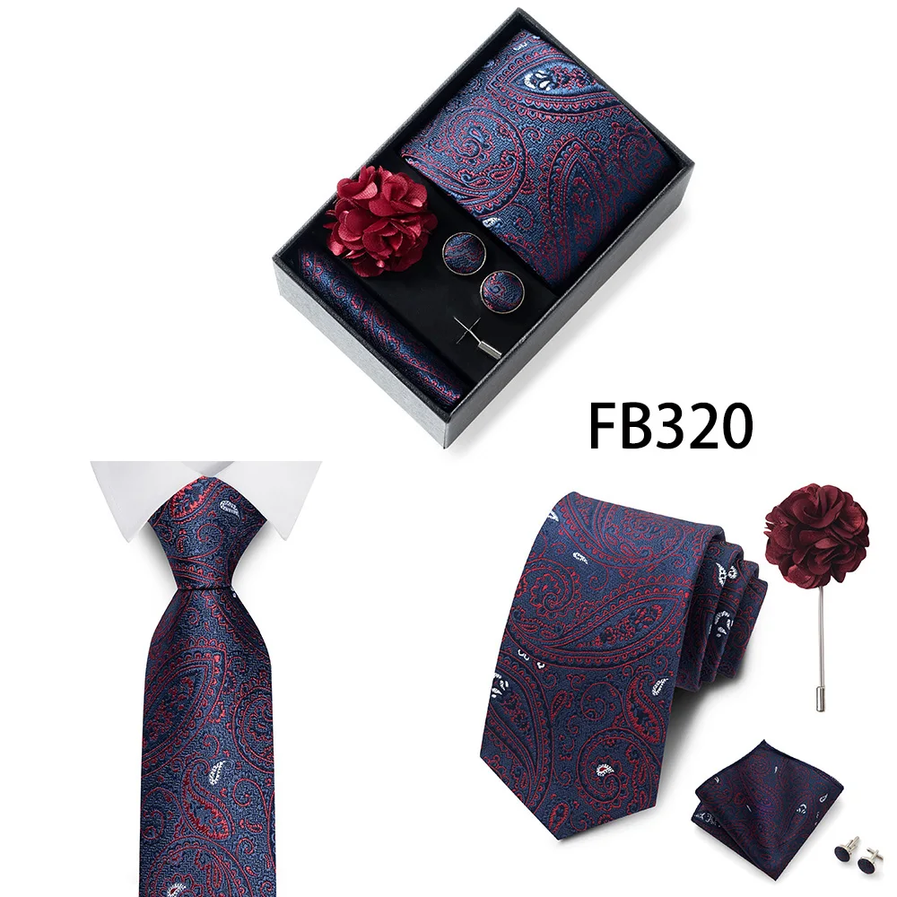 Luxuriöse Mode-Geschenkbox für Herren, 8 cm, Krawatten-Sets, Krawatte, Taschentuch, Manschettenknöpfe, Clip-Brosche-Set, goldener Druck, passend für Hochzeit – Detail 3