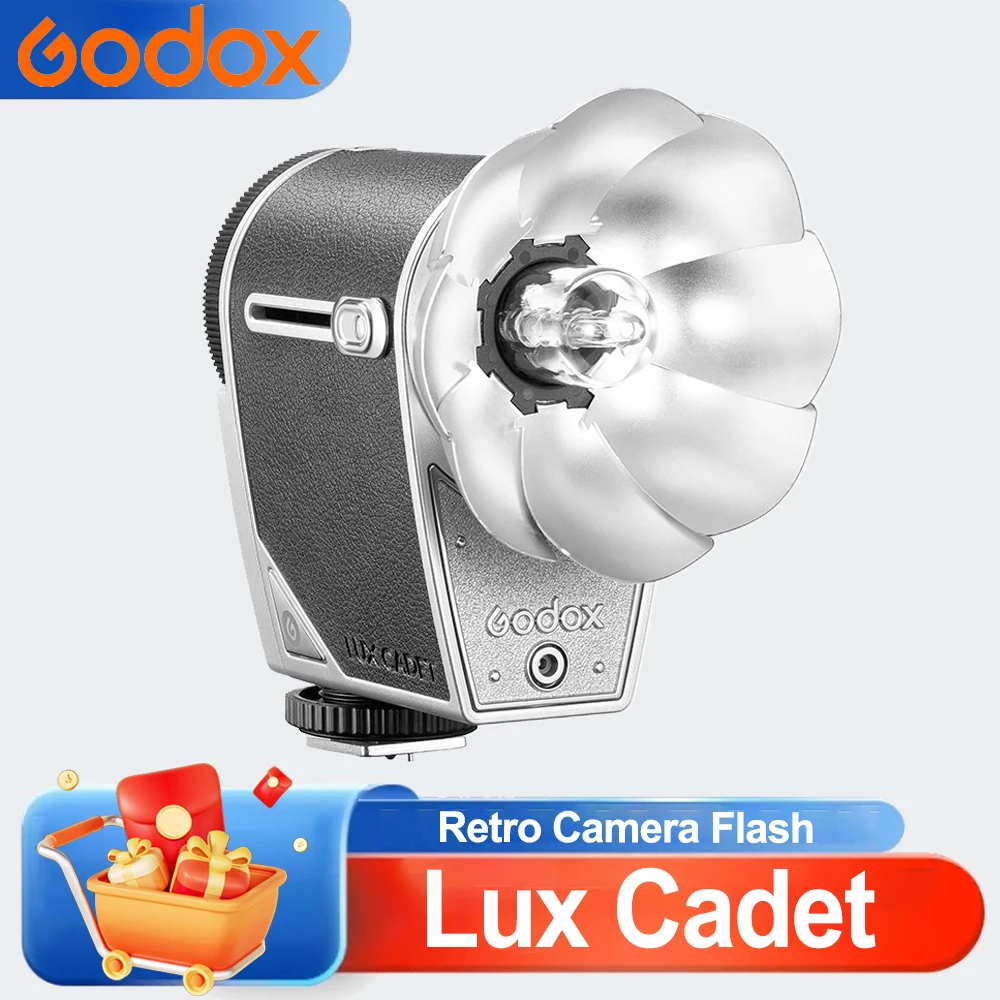 

Вспышка Godox Lux Cadet Retro для фотоаппаратов с встроенным перезаряжаемым аккумулятором, совместимая с Canon, Nikon, Fujifilm, Olympus, Sony.