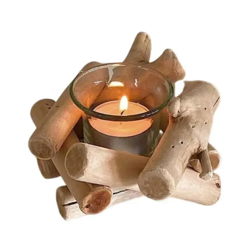 

TOPLIVING Driftwood Candlestick Handmade Wooden Tealight Candle Holder Rustic Candle Cup For Home Living Room Bedroom Kitchen De