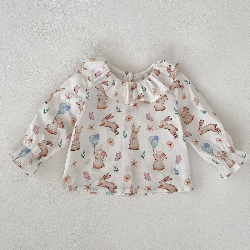 Autumn new baby clothing for girls, fashionable and versatile rabbit print top