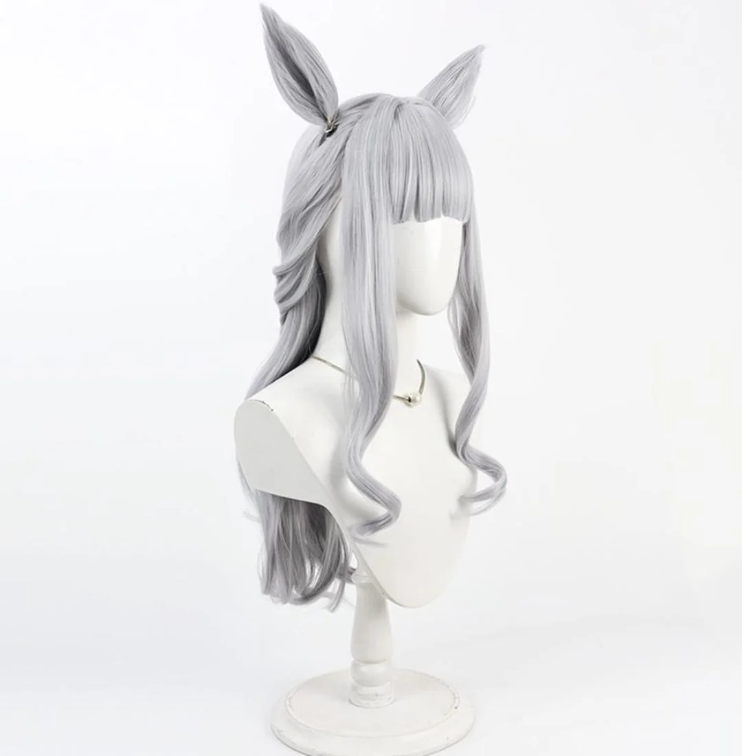 

Cosplay Uma Musume Pretty Derby Gold Ship Swimsuit Wig Halloween anime party silver gray long wig