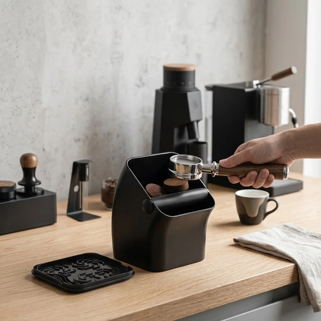 Caja para desagotar el café con tapa, cubo para recoger los posos de espresso, varilla desmontable para desagotar, accesorios para cafetería casera.