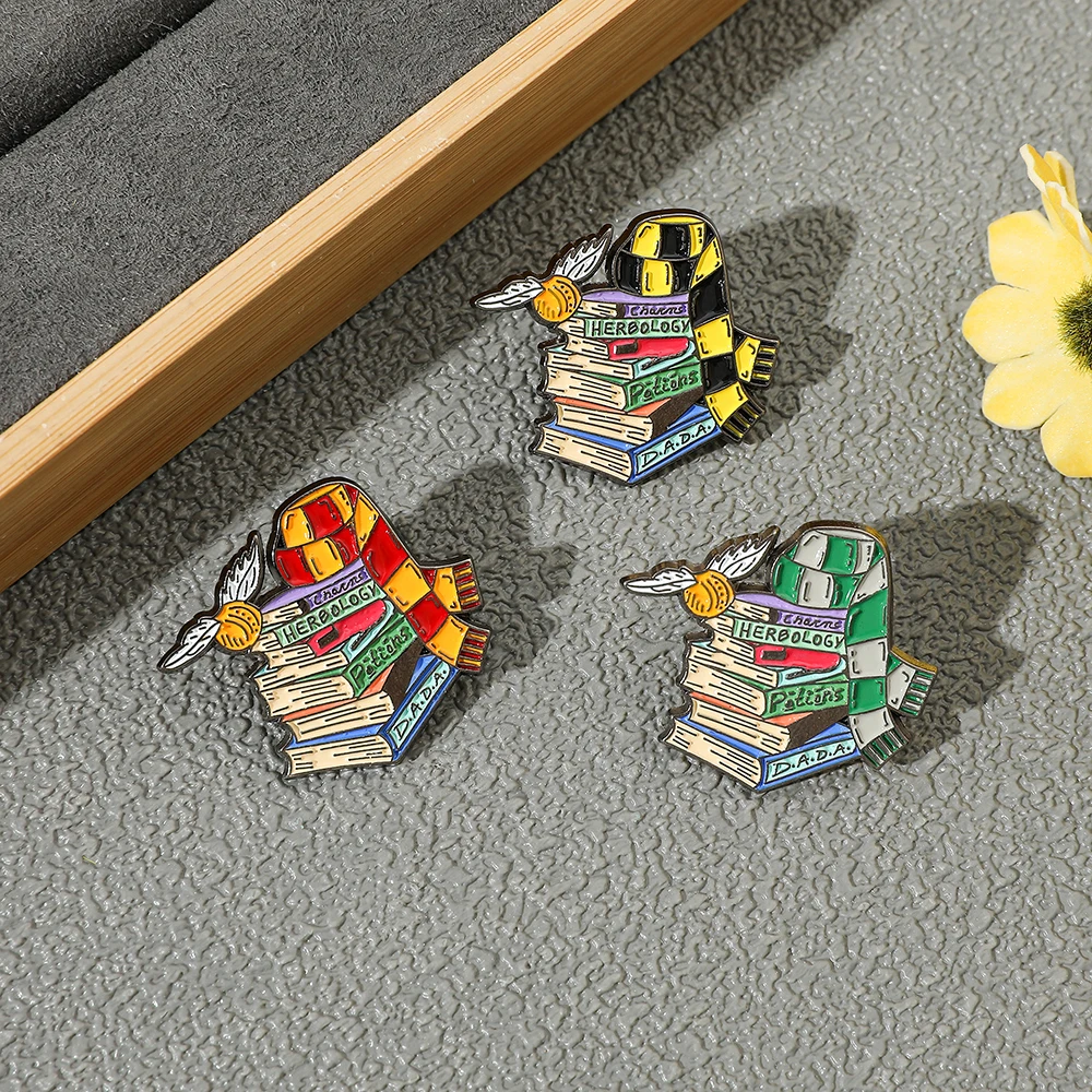 1pc Magic Book World Enamel Pin Wizard School Witch Scarf Pin Backpack Lapel Badge Gift for Kids and Friends view 5