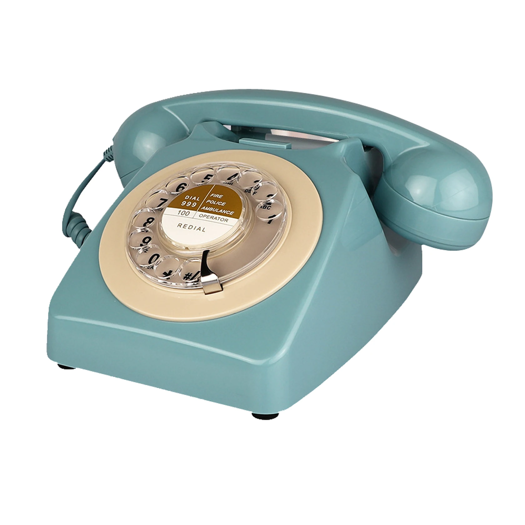 Blue Retro Phone, Corded Landline Phone, Antique Decorative 1960s' Old Fashion Desk Phone, Classic Rotary Vintage Telephone