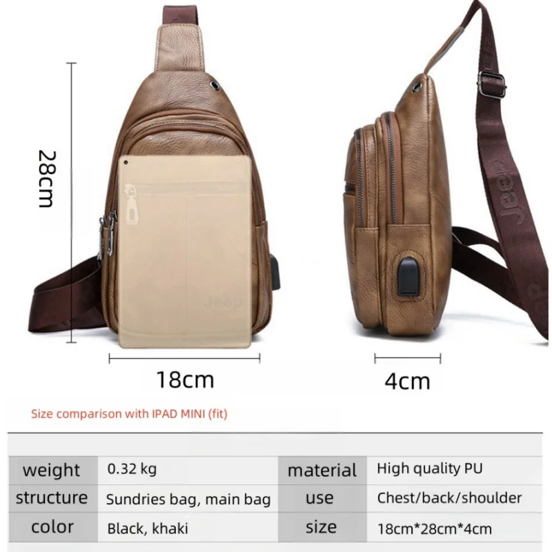 JEEP BULUO Brand Men Chest Bags Crossbody Shoulder Sling Bag Fashion Teenager Fashion Leather Male Travel Bags High Quality