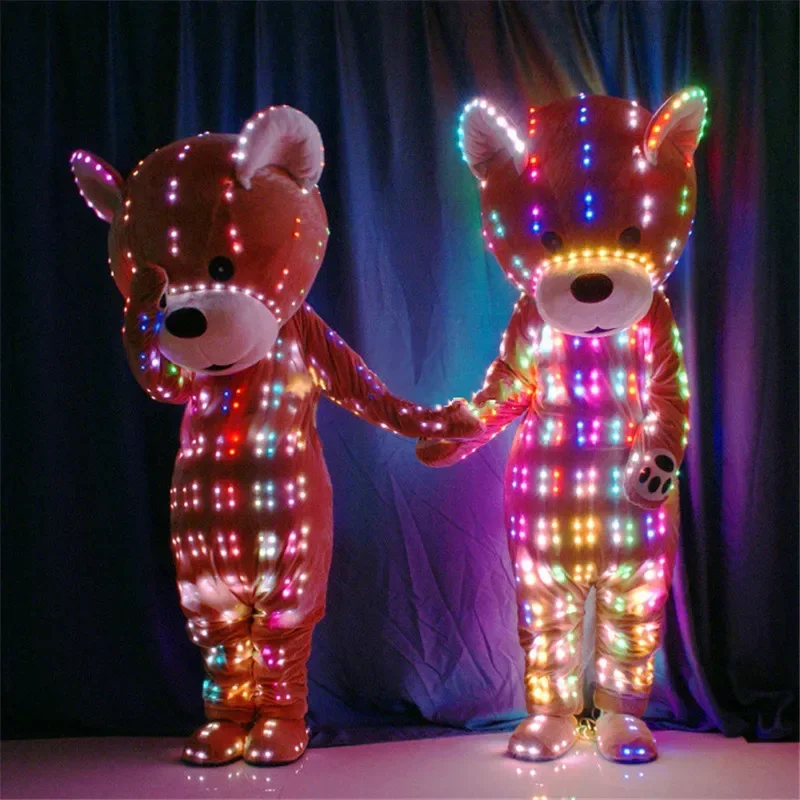 

Christmas Party show dance led costumes RGB light bear doll colorful perform wears luminous outfit robot suit