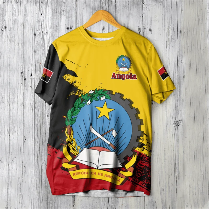 طباعة ثلاثية الأبعاد جمهورية أنغولا خريطة تي شيرت ، معطف أنغولا من الأسلحة العلم ، الرسم بأكمام قصيرة ، خمر الرجال العرقية الملابس ، قمم #6
