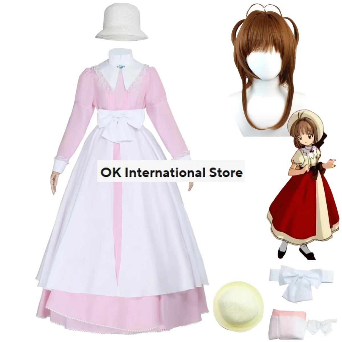 

Косплей Костюм КИНОМОТО Сакура из аниме Cardcaptor Sakura Card Captor парик розовое платье с длинными рукавами женский сексуальный кавайный костюм на Хэллоуин
