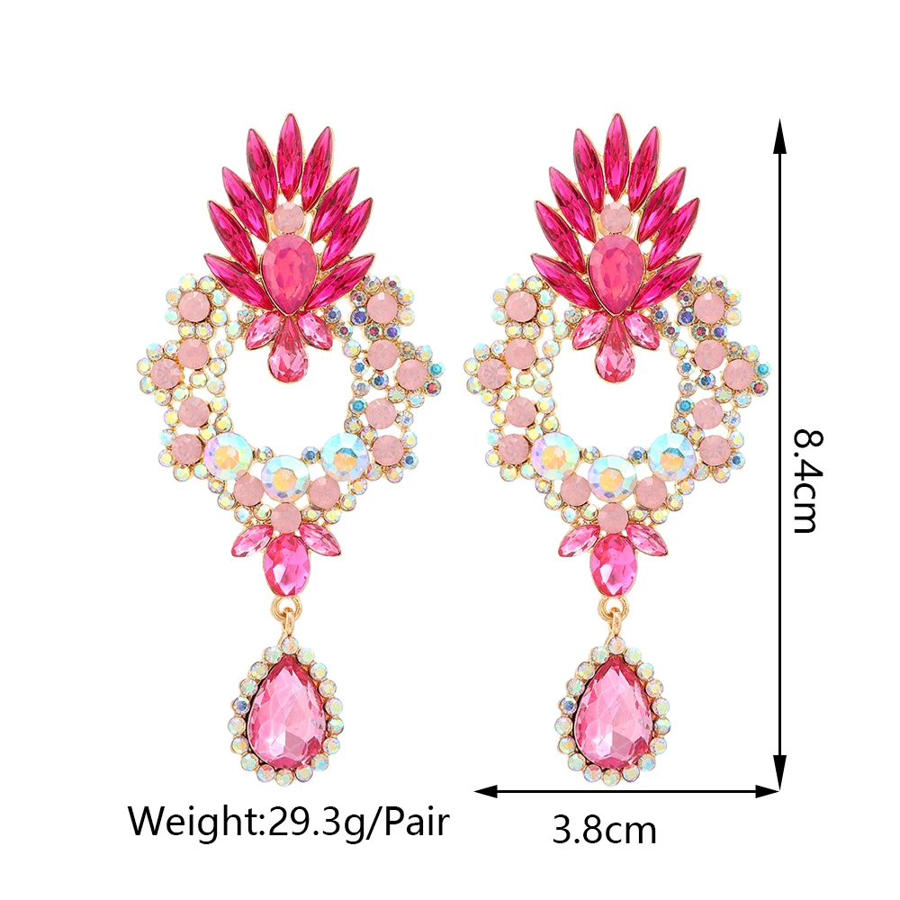 Bohemian Geometric Full Rhinestone Drop Dangle Earrings For Women Trend Luxury Chandelier Ear Accessories Party Vintage Jewelry