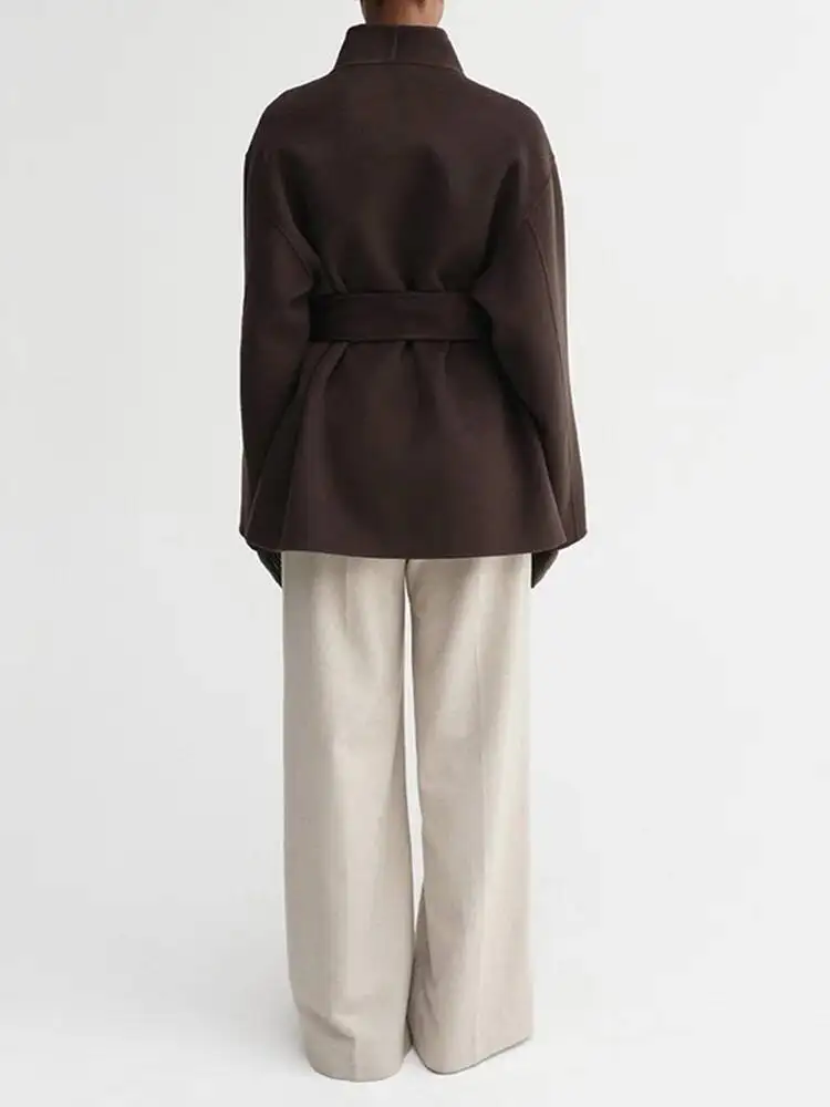 New Women's Fashion Solid Coat Cardigan With Belt Casual Loose V-Neck Long Sleeve Lace Up Jackets 2025 Autumn Lady Outerwears