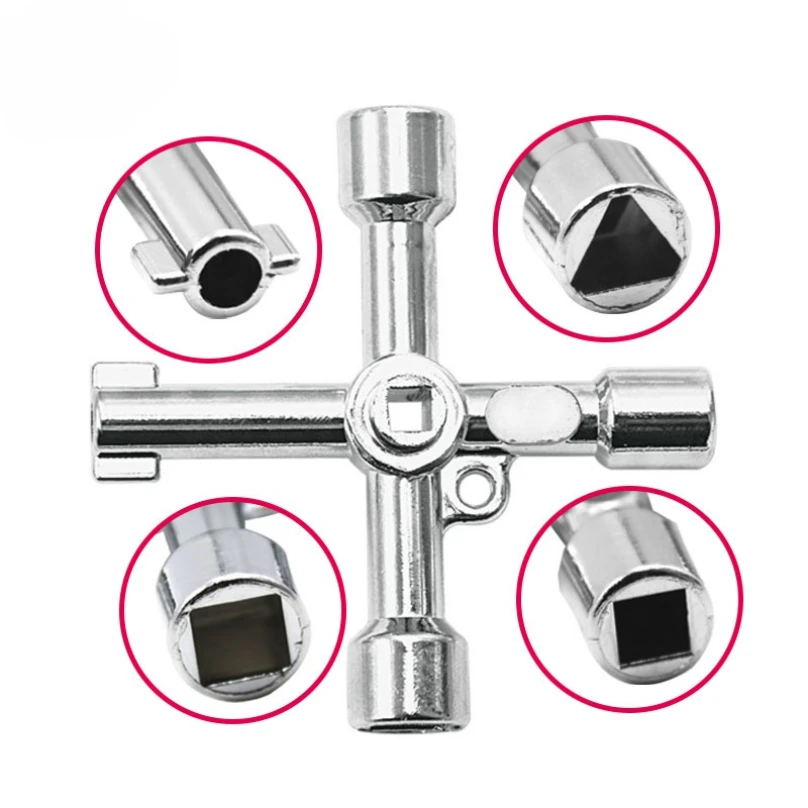 

4 Way Universal Cross Triangle Wrench KEY for Train Electrical Elevator Cabinet Valve Alloy Triangle 2025 NEW