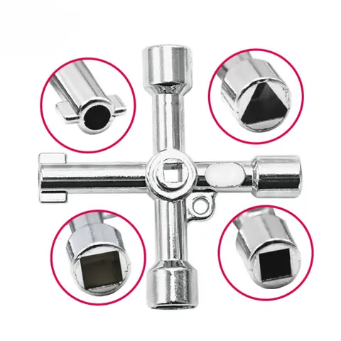 4 Way Universal Cross Triangle Wrench KEY for Train Electrical Elevator Cabinet Valve Alloy Triangle 2025 NEW