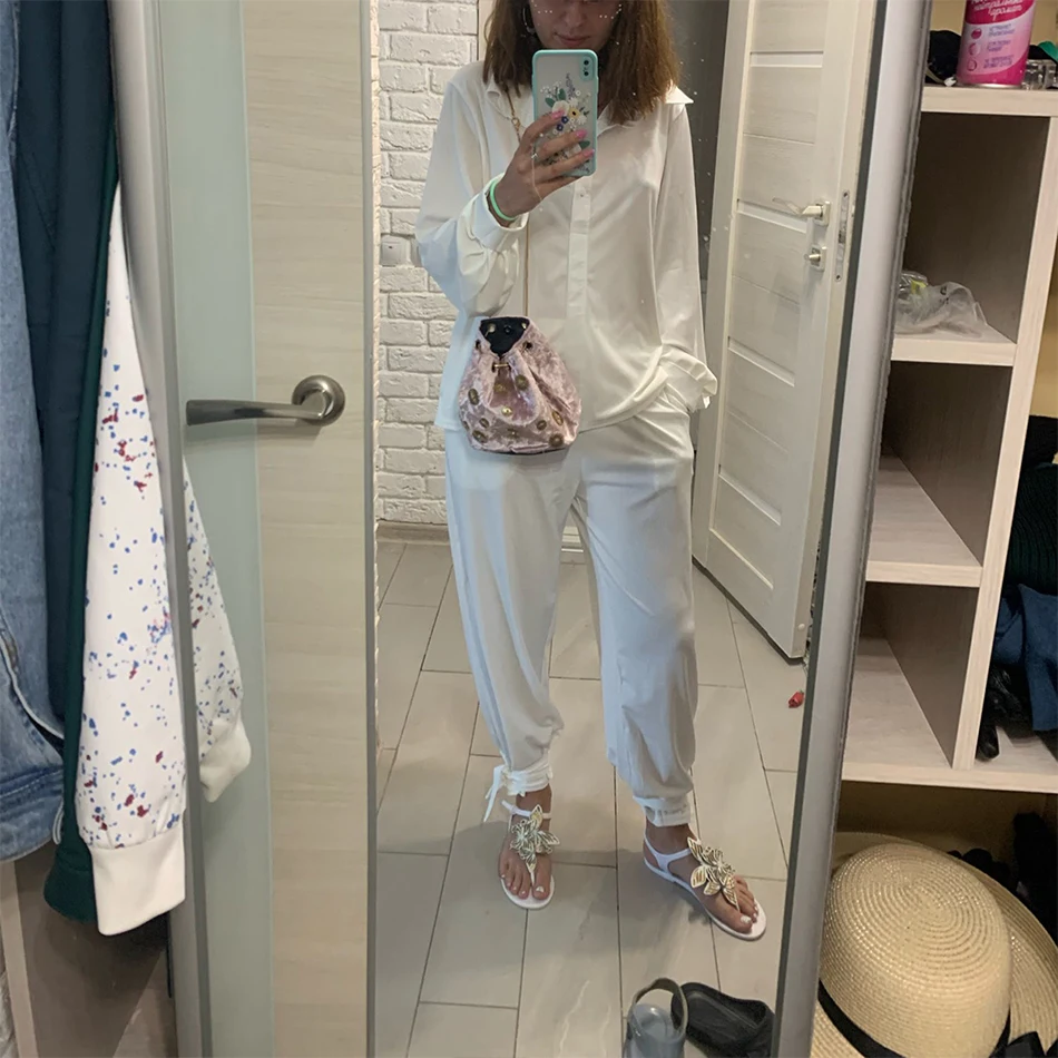 Spring 2 Piece Set Women Tops and Pants Tracksuit Casual Solid Suit Long Sleeve V-neck Shirt Loose Long Pants Sportwear Outfit