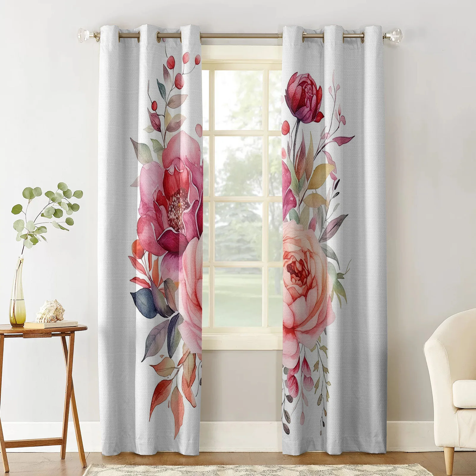 Flower Bud And Leaf Overlay Living Room Bedroom Elegant Curtains For Kitchen The Room Window Treatments Drapes