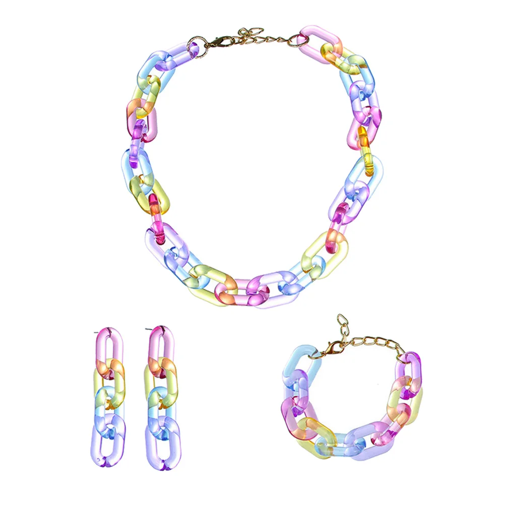 

Acrylic Paper Clip Chain Necklace Colorful Jewelry Set Earrings Bracelet Girls Fashion Accessories Decorative Lasting