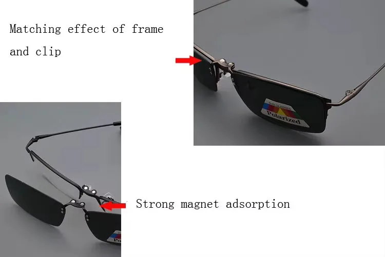 Clip-on-Rahmen, Magnet, Legierung, Brille, Metall, Myopie, schwarz, polarisiert, Herren-Sonnenbrille, Edelstahl, Fahren, großes Gesicht, Zwei-in-Eins – Detail 4