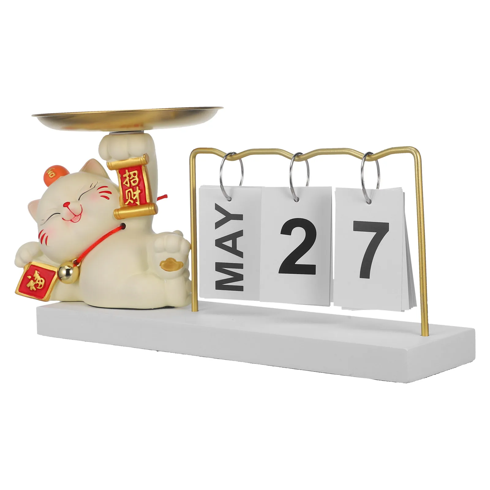 

Calendar Ornament Home Decor White Candy Key Fruit Dishes Cat Figurine Desk Resin Fortune Panda Tray Storage Jewelry Display