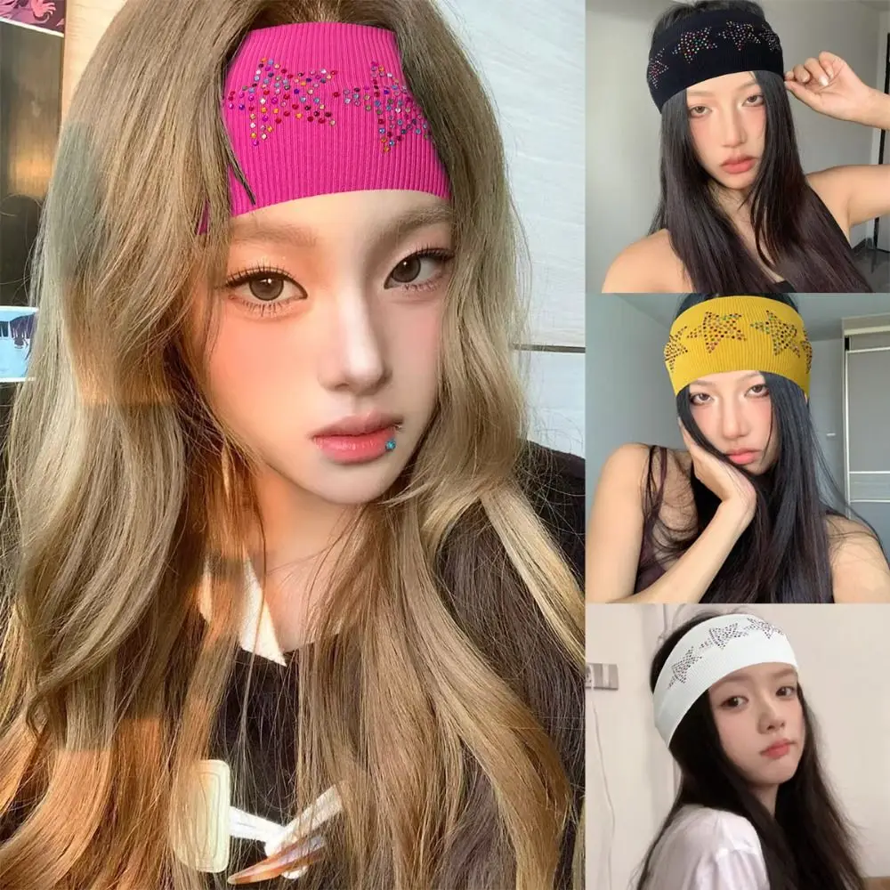 عارضة لون نقي حجر الراين نجمة عقال لينة تنفس مطاطا عقال امتصاص العرق غسل الوجه الرياضة هيرباند اليوغا