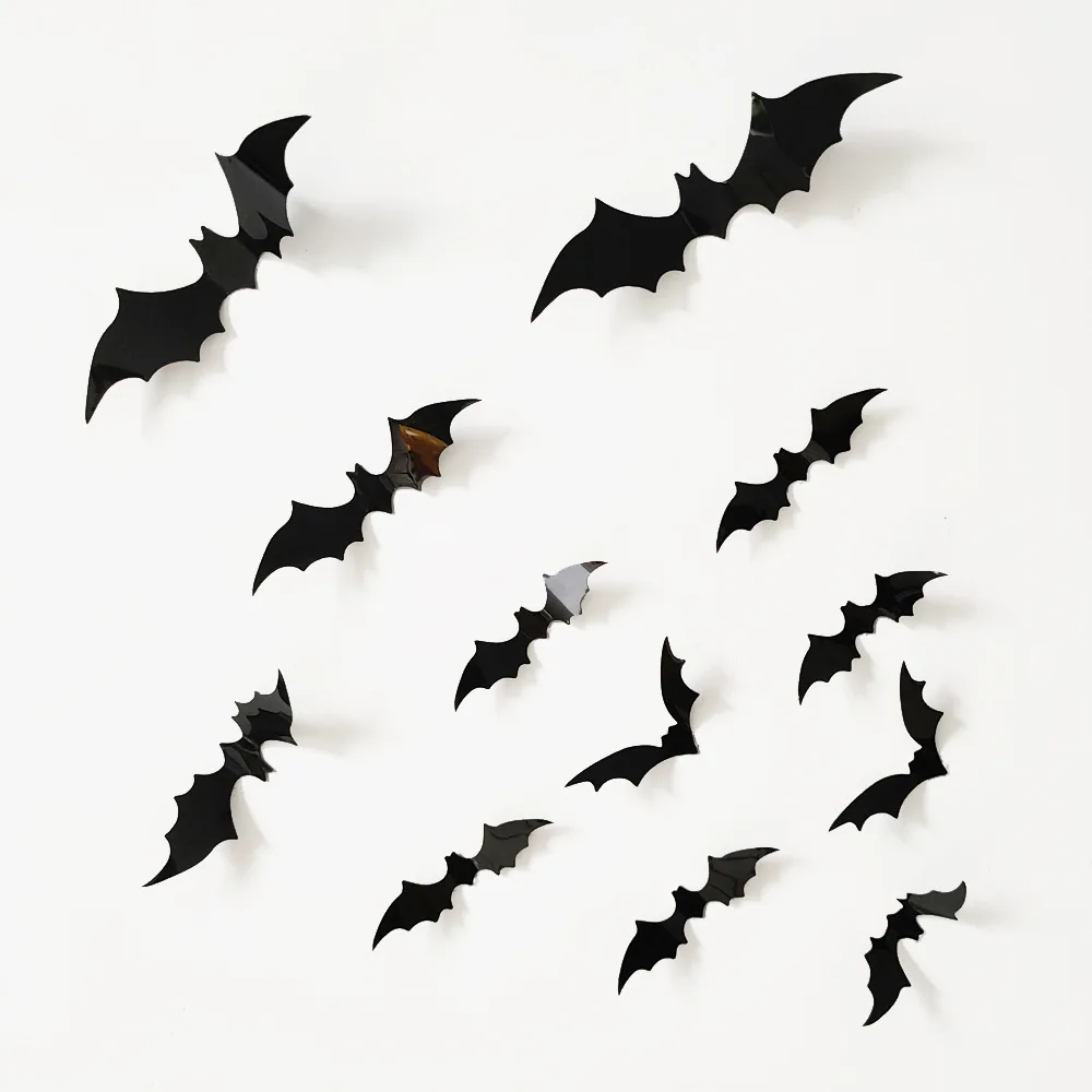 24 stücke halloween fledermaus aufkleber halloween dekoration 3d schwarz pvc fledermaus wanda uf kleber halloween zimmer außen dekor gruselige dekos requisiten