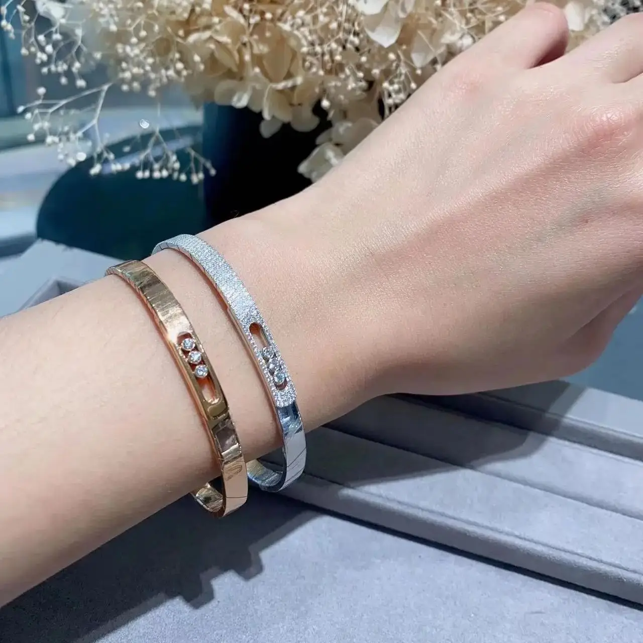 Hot Sales Classic Jewelry S925 Sterling Silver A5 Grade Zircon Ms. Sliding Bracelet， High Fashion Birthday Marry Festival Gifts