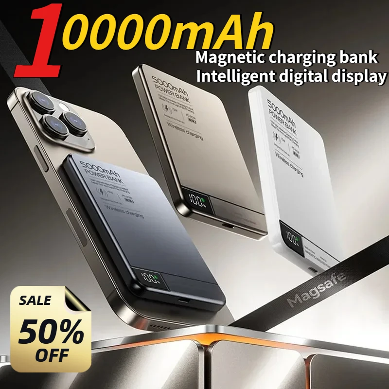 10000mAh Large Capacity Portable Charger PD20W Fast Charging Magnetic Power Bank for IPhone 16 15 14 13 12 XIAOMI Huawei Samsung