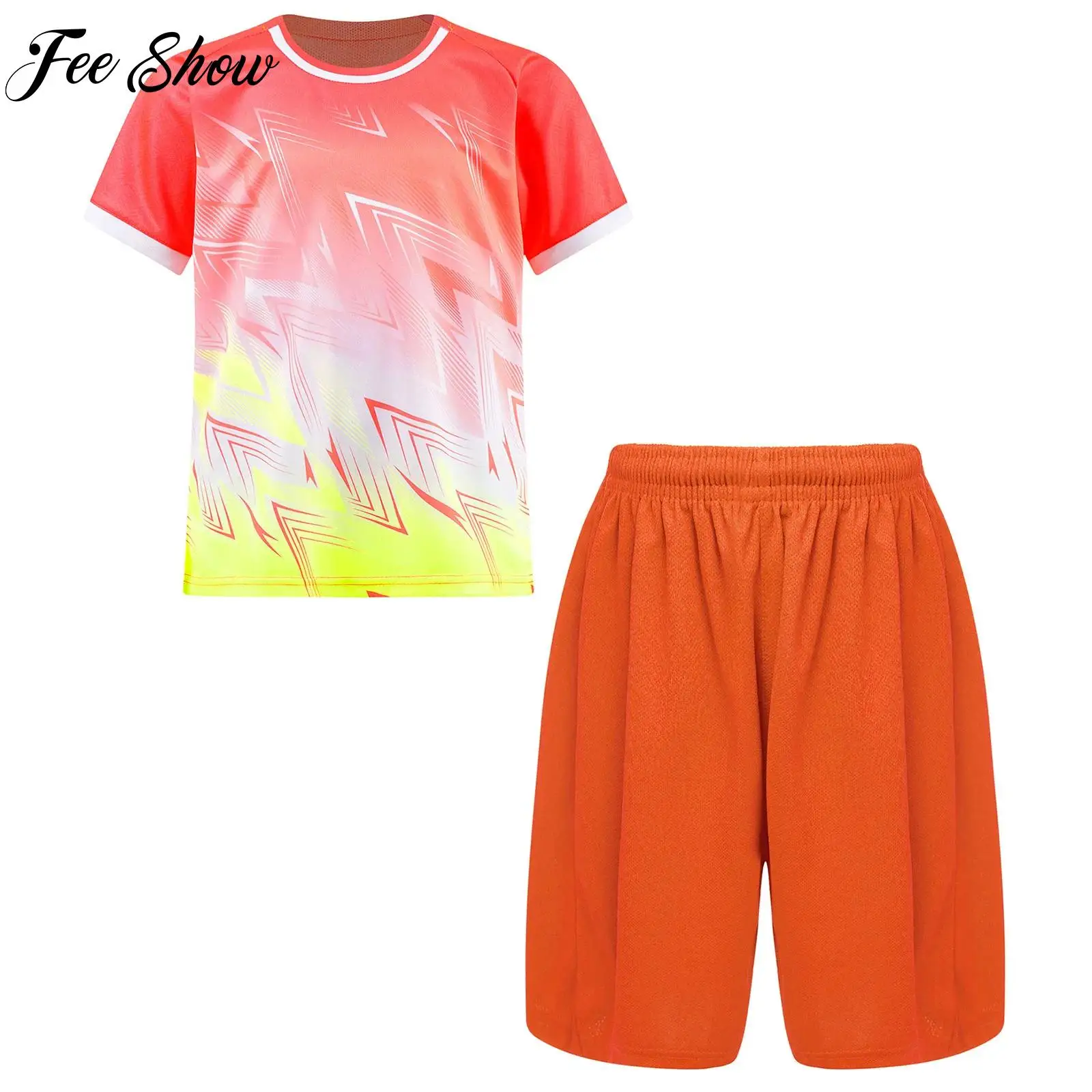 

Спортивный костюм для мальчиков: футболка с коротким рукавом реглан и градиентным принтом + эластичные шорты, комплект из 2 предметов для бега и походов