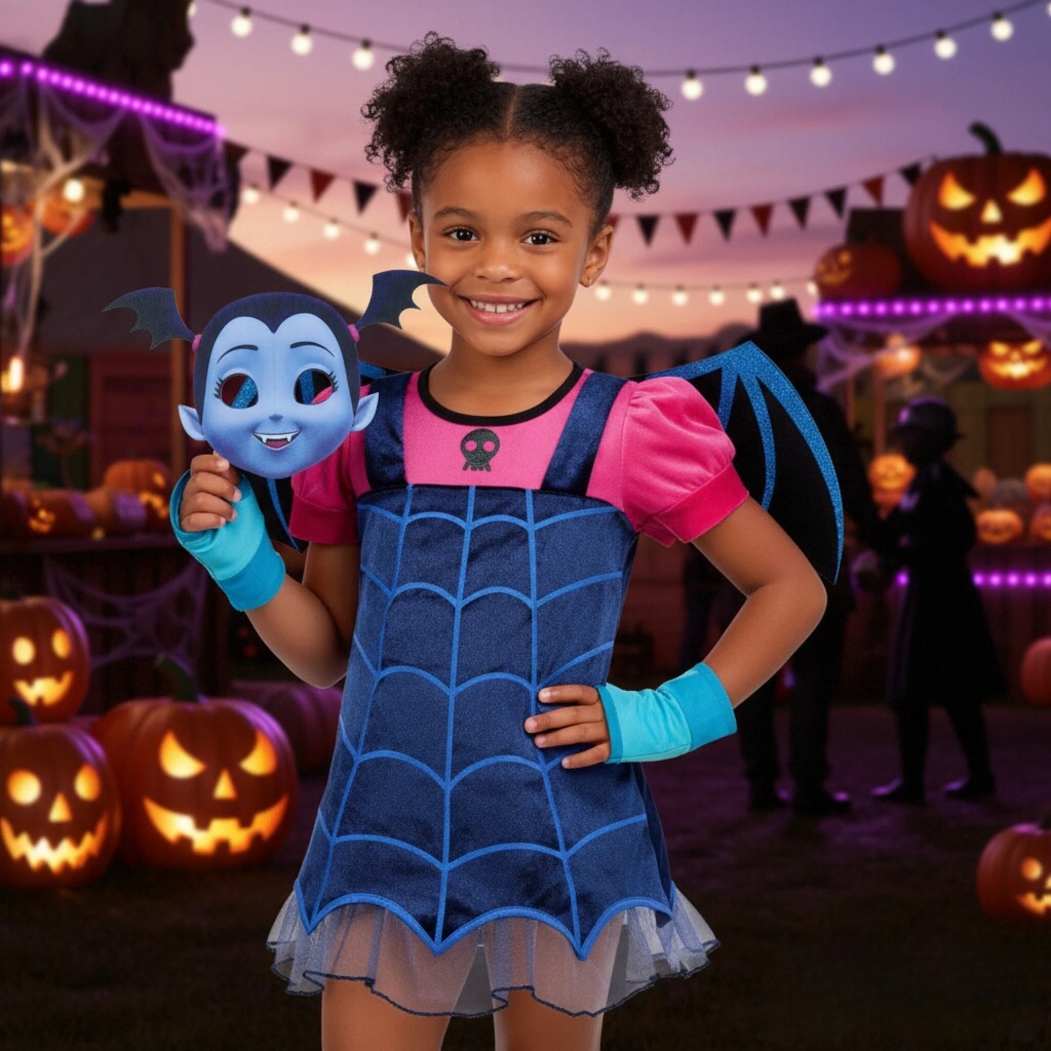 Girls Junior Vampirina TV Series Inspired Dress with Wings Little Vampire Kids Cosplay Carnival Party Disguise Mask Vampire
