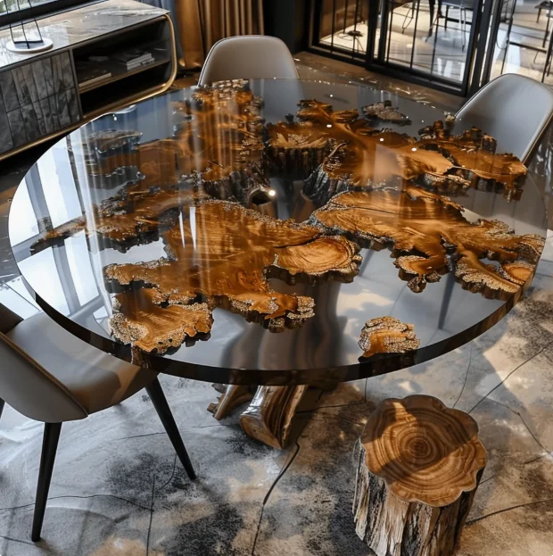Kitchen Restaurant Dining Room Furniture Luxury Solid Walnut Cafe Coffee River Epoxy Dining Table