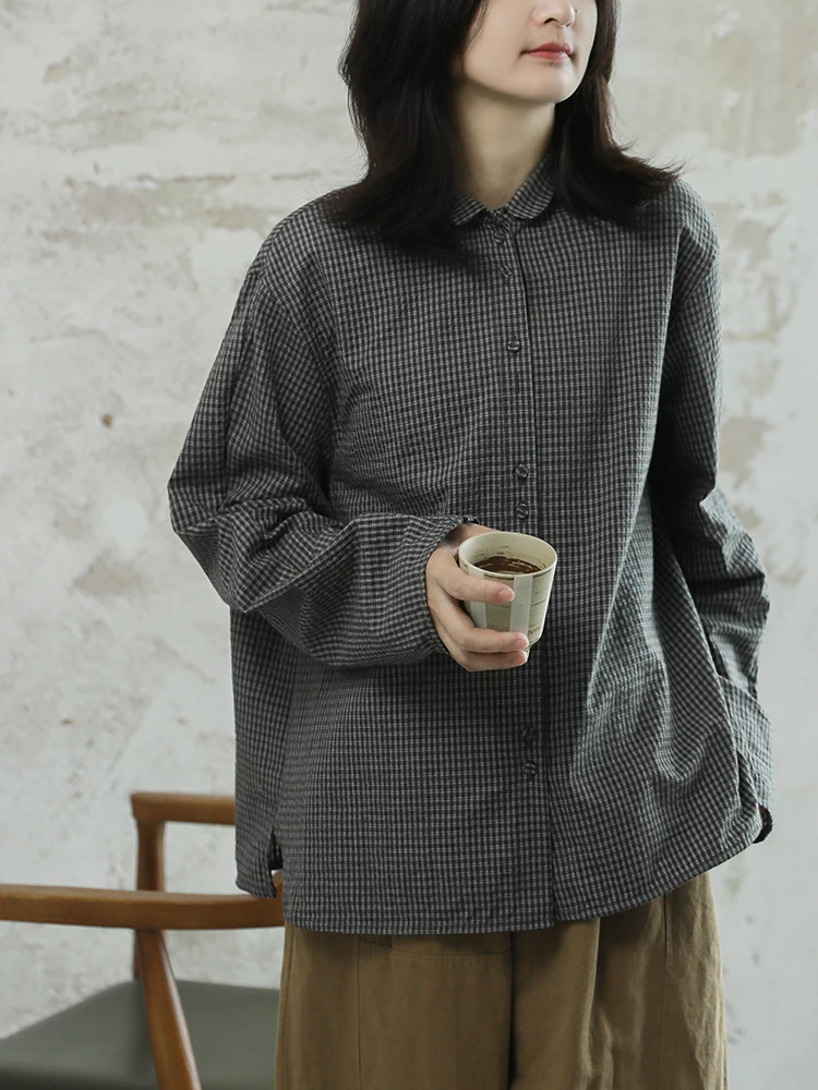 

Strong Twist Cotton Plaid irt Women's Loose Korean Sle Upper Apparel Anti-Aging Faion 2026 New High End irt