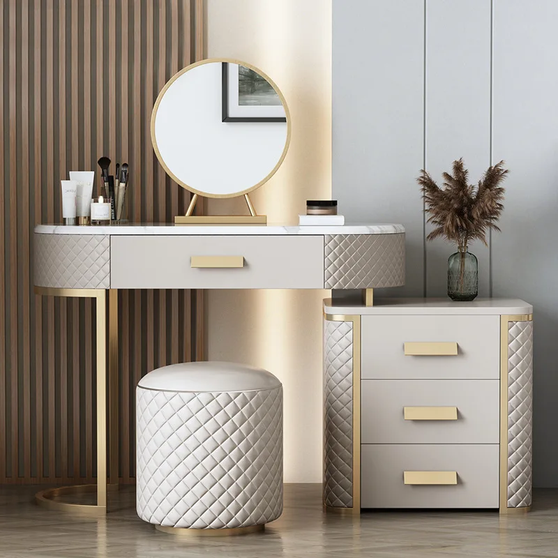 

Light luxury style dresser, storage bedside table, integrated marble bedroom, modern and simple dressing table, Internet celebri