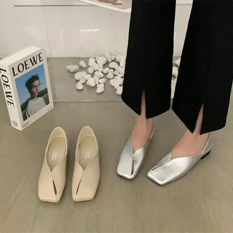 Bailamos Square Toe Flats Shoes Women Korean Style Solid Shoes Leisure Comfortable Slip on Loafers Soft Ballet Shoes Zapatos Muj