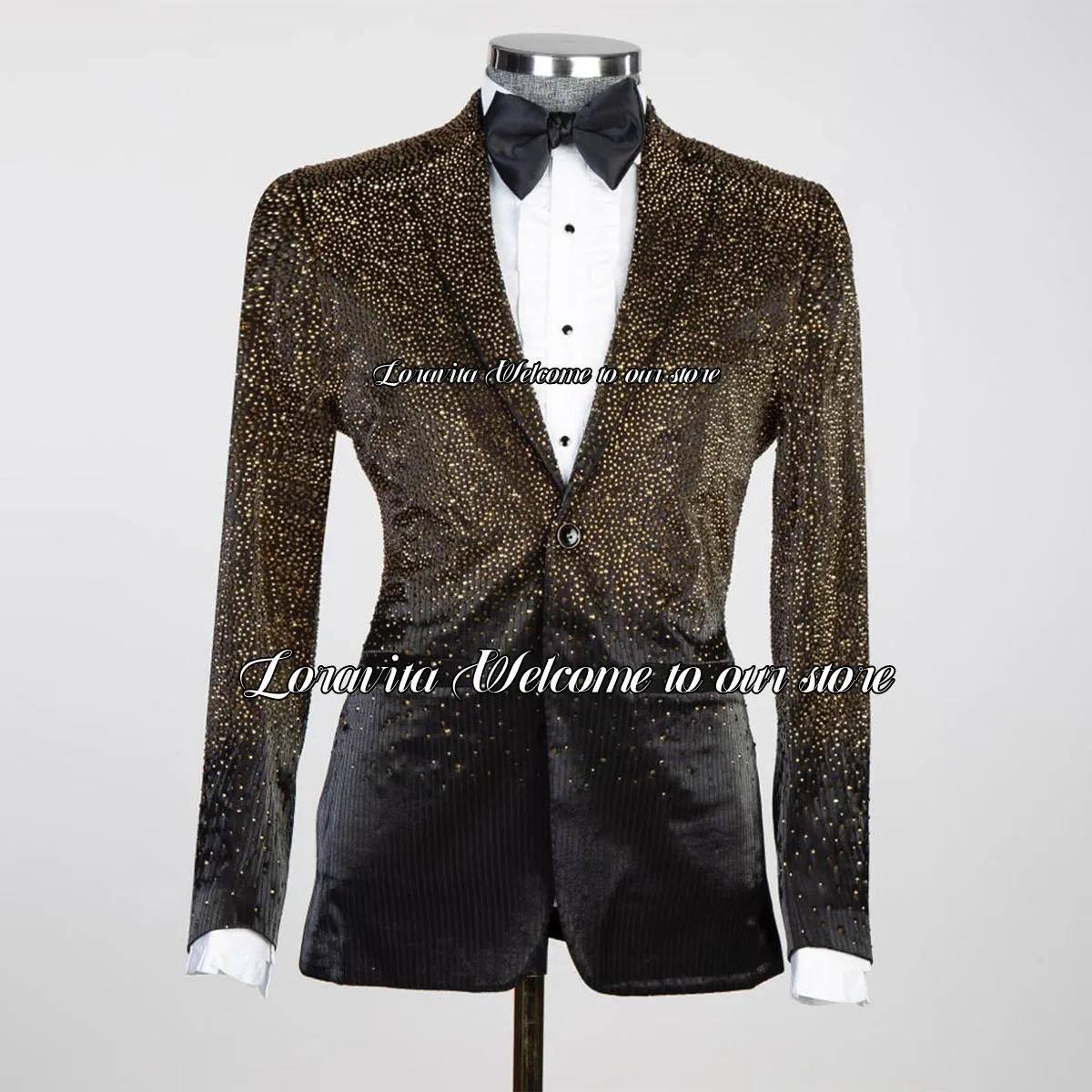 Fashion Sparkly Crystals Men Suits Black Slim Fit Wedding Groom Tuxedos 2 Pieces Sets Male Prom Blazer Terno Masculino Completo