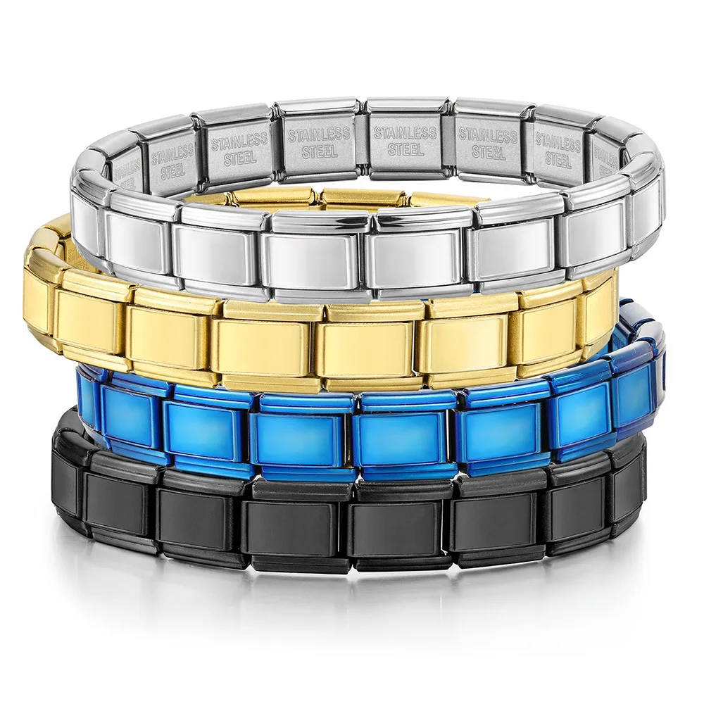 WG Wide-Width Rectangular Concave Base Module Bracelet Handcrafted Stainless Steel DIY Italian Charm Bracelet Base Chain