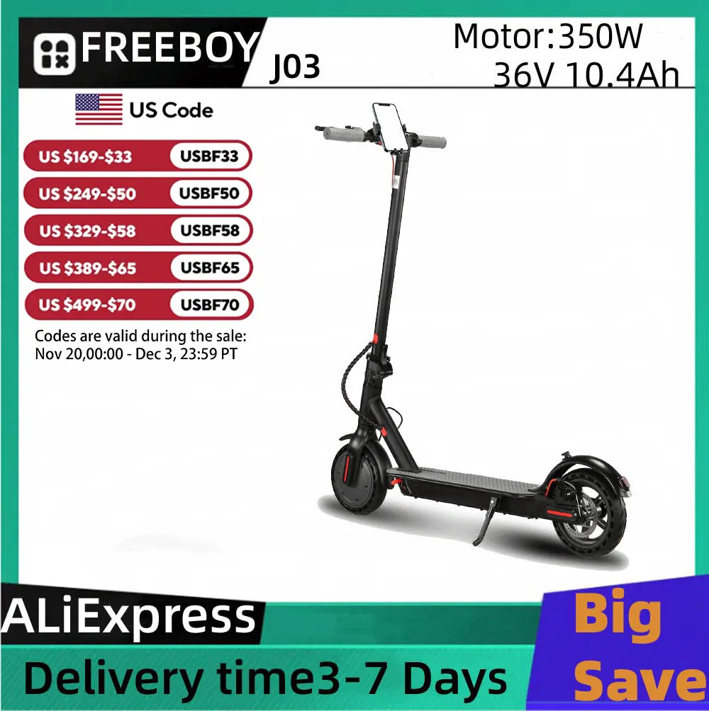 

FREEBOY J-03 Adult Electric Scooter 350W Motor 36V 10.4AH Folding E-Scooter 8.5 Inch Tire City eScooter