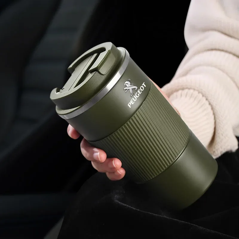 Decal Stainless Steel Coffee Thermos Mug Car Vacuum Flask Travel Thermal Cup for Peugeot 308 408 508 208 3008 Wheel Center Caps