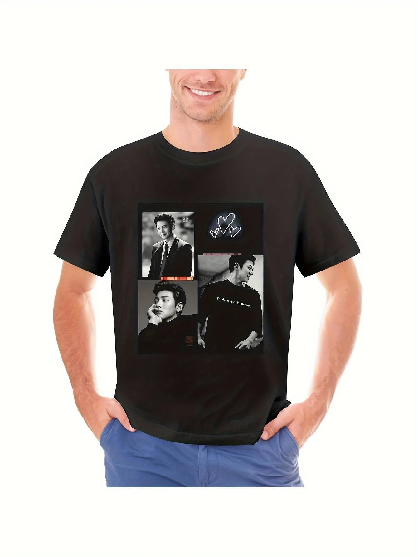 

KAOS JI CHANG WOOK Корейская футболка с рисунком драмы — черная уличная футболка унисекс с жирным принтом, круглый вырез с коротким рукавом,