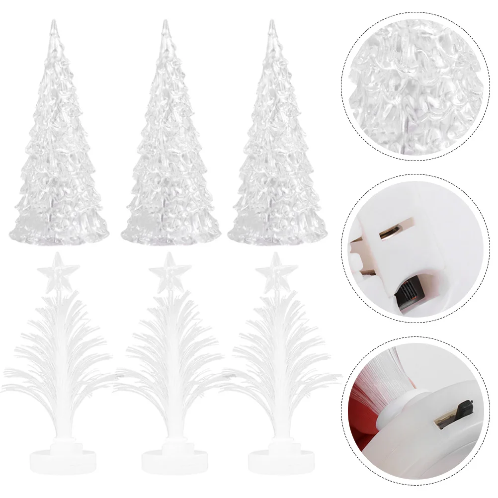 6Pcs Desktop Miniature Tree Christmas Ornament Small Christmas Tree Decor with Night Light Festival Home Decor