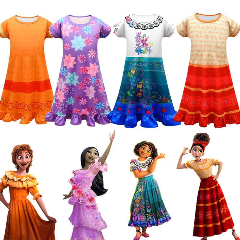 

New Movie Encanto Mirabel Pepa Isabela Dolores Cosplay Costumes Fancy Princess sleepwear Children Party Madrigals Kids Homewear