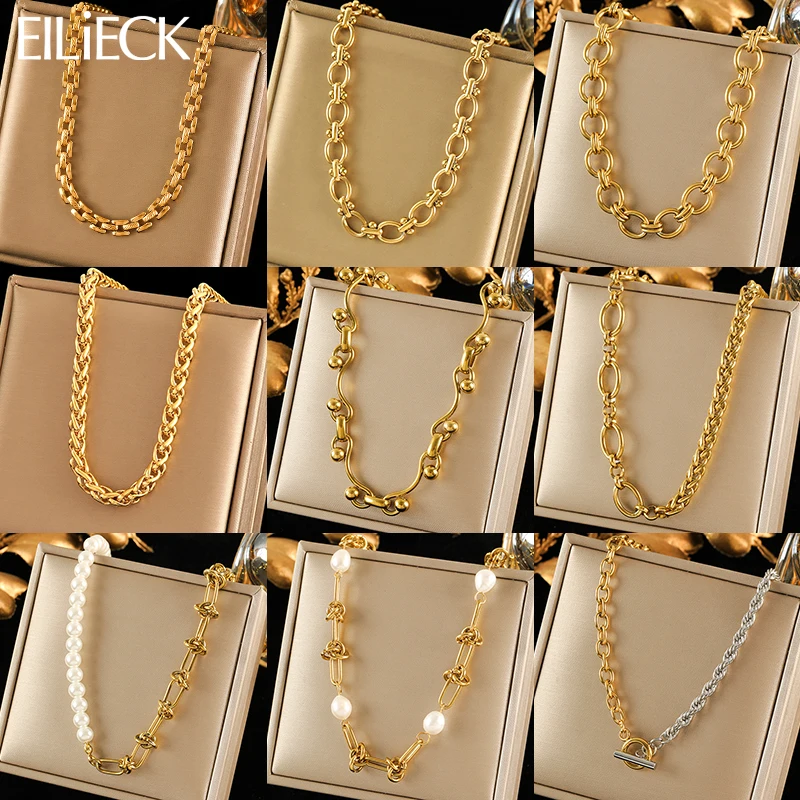 

EILIECK 316L Stainless Steel Metal Gold Color Neck Chain Chokers Necklace For Women Daily Wear Fashion Jewelry Birthday Gift