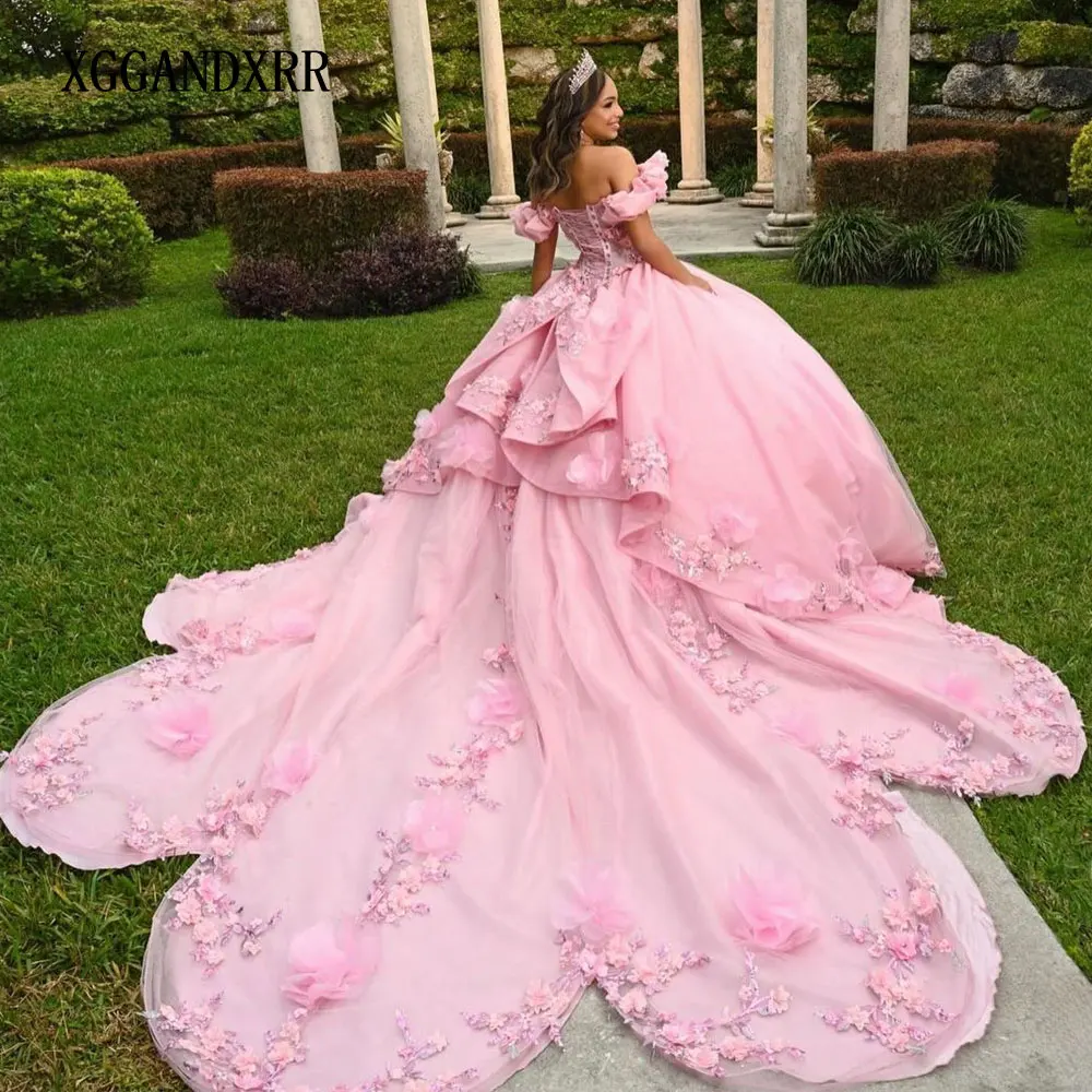 

Роскошные розовые платья Quinceanera 2025 XV, бальное платье принцессы с цветочной аппликацией, платье принцессы Sweet 16, платье для дня рождения, Vestido De 15