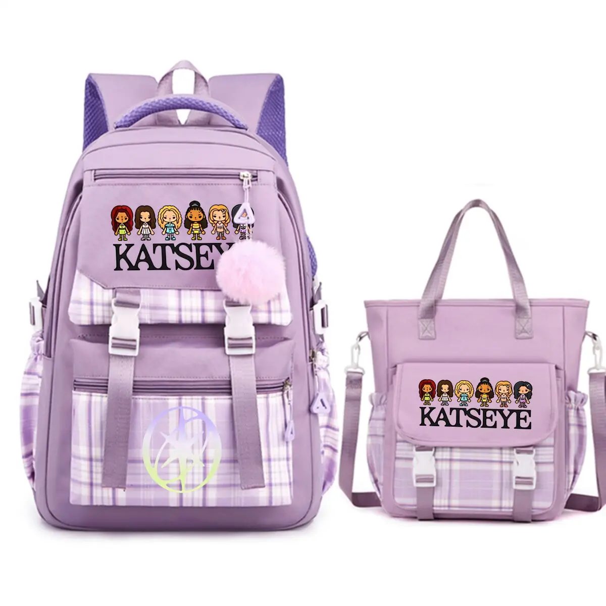 Y2K Katseye Backpack Girl Team Printed School Bag Outdoor Travel Bagpack with Crossbody Shoulder Bag Women Lightweight Mochilas